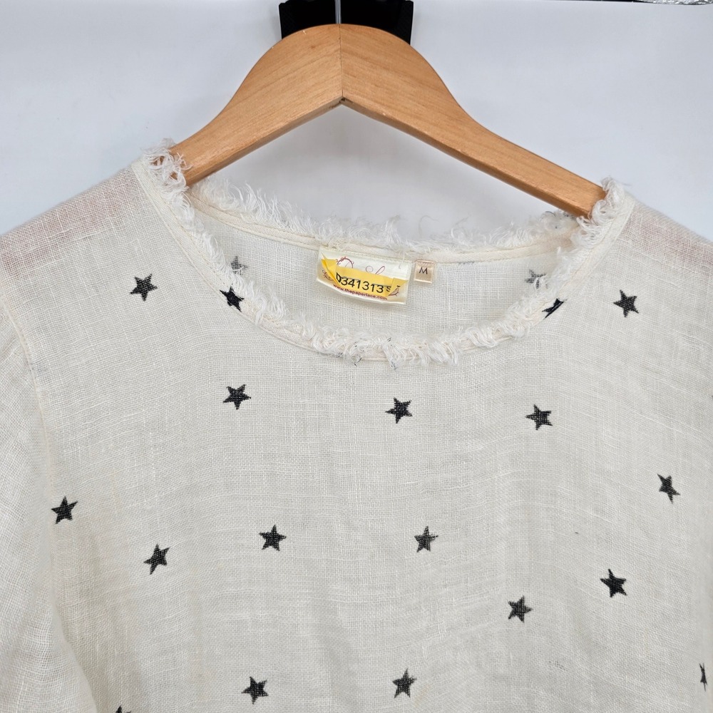Star-Print White Linen Blend Blouse - Madeleine - Picture 3 of 8